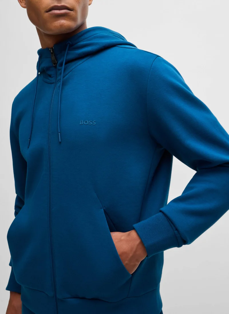 BOSS Stretch-cotton zip-up hoodie with logo print