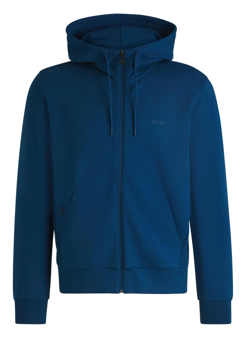 BOSS Stretch-cotton zip-up hoodie with logo print