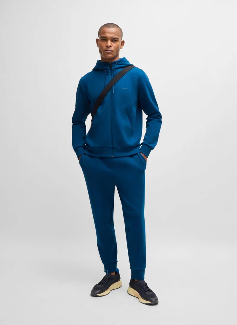 BOSS Stretch-cotton zip-up hoodie with logo print