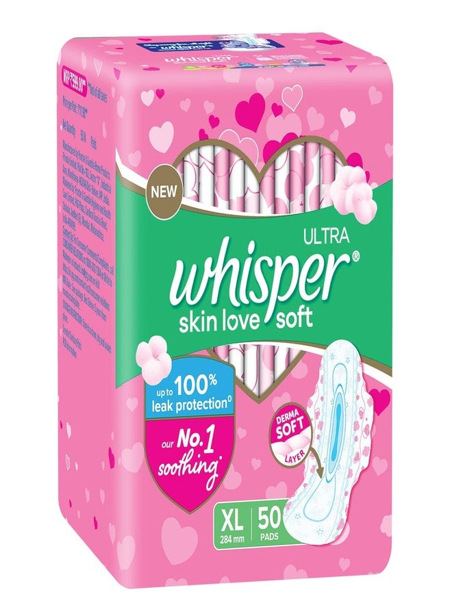 Whisper Ultra Skinlove Soft Sanitary Pads for Women|50 thin Pads|XL|Cottony soft|our #1 Softness|Soft top sheet|Irritation free |28.4 cm Long|With disposable wrap (Pack of 2 - Image 2