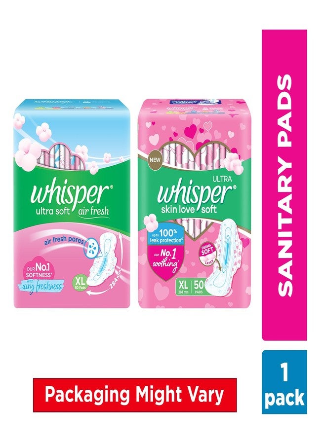 Whisper Ultra Skinlove Soft Sanitary Pads for Women|50 thin Pads|XL|Cottony soft|our #1 Softness|Soft top sheet|Irritation free |28.4 cm Long|With disposable wrap (Pack of 2 - Image 3