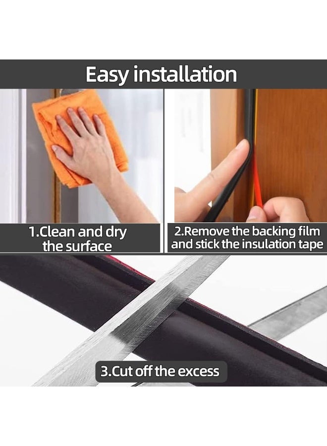 Relex 6M Door Weather Stripping Door Seal Strip, Self-Adhesive Rubber Door Insulation Weather Strip for Window and Door Soundproofing D Shape, Weatherstripping for Door Frame Gap Blocker (Black) - Image 5