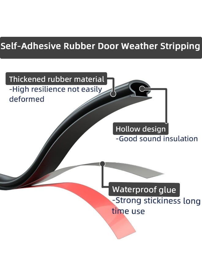 Relex 6M Door Weather Stripping Door Seal Strip, Self-Adhesive Rubber Door Insulation Weather Strip for Window and Door Soundproofing D Shape, Weatherstripping for Door Frame Gap Blocker (Black) - Image 4