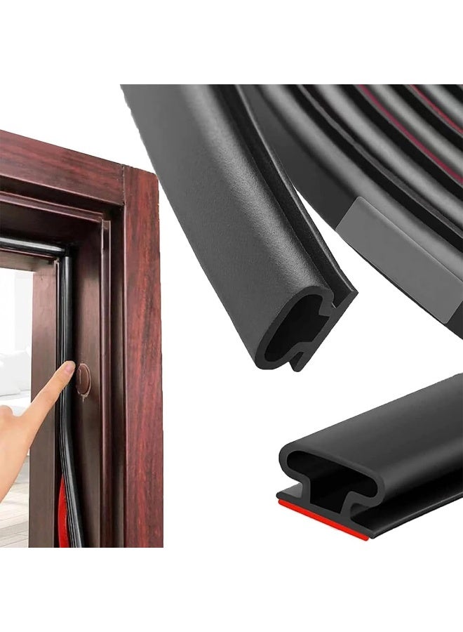 Relex 6M Door Weather Stripping Door Seal Strip, Self-Adhesive Rubber Door Insulation Weather Strip for Window and Door Soundproofing D Shape, Weatherstripping for Door Frame Gap Blocker (Black) - Image 1