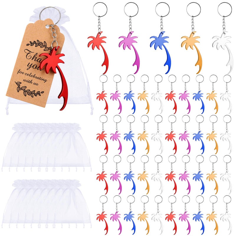 Sureio 24 Pcs Hawaiian Party Favors Including Palm Tree Bottle Opener Keychains Organza Bags Thank You Tags Summer Beach Luau Party Favors for Guests Gifts Baby Shower Decorations