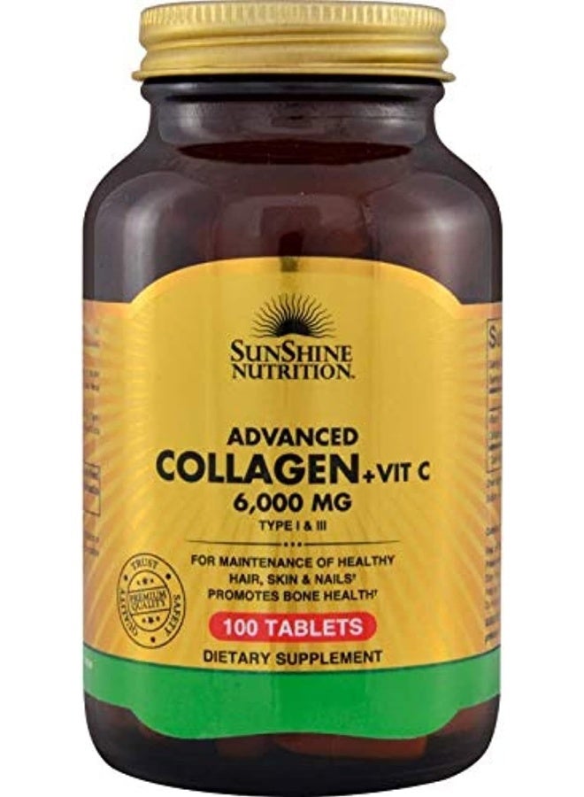SUNSHINE NUTRITION Advanced Collagen + Vitamin C 6000Mg 100 Tablets - Image 1
