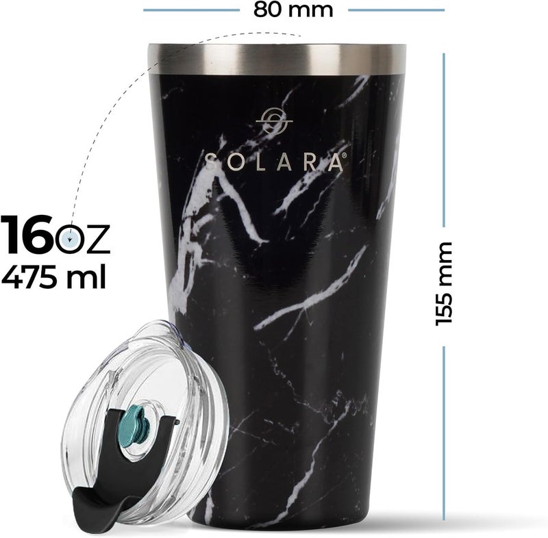 SOLARA Tumbler with lid and Straw 475ml, Double Wall Insulated Stainless Steel Coffee Tumbler, Travel Mug with Lid, Hot and Cold Coffee Mug with lid for Office, Home and Travel -Black Marble - Image 5