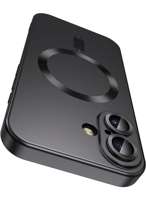 Magnetic Case for iPhone 16, [MagSafe Compatible][Built-in Camera Lens Protector][Light Slim] Soft Silicone Bumper Shockproof Matte Case Cover for iPhone 16 6.1 inch, Black
