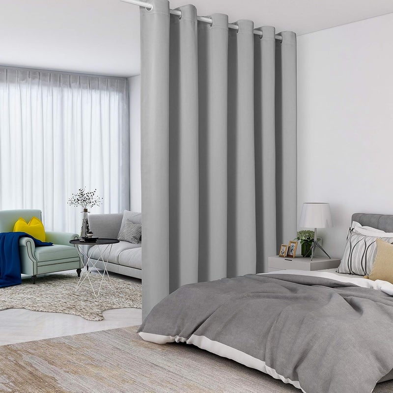 LORDTEX Silver Room Divider Curtains - Total Privacy Wall Room Divider Screens Sound Proof Wide Blackout Curtain for Living Room Bedroom Patio Sliding Door, 1 Panel, 15ft Wide x 9ft Tall - Image 1