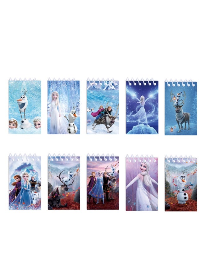 Disney 10-pack cartoon Frozen pattern pocket notebook set, spiral portable notepad with blank and lined paper, mini diary notepad A7 - Image 1