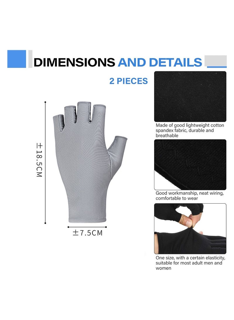KASTWAVE Unisex Half Finger Gloves, 2 Pair Sunscreen Gloves UV Protection Sunblock Gloves for Driving Riding Fishing Golfing Outdoor Activities Fingerless Gloves in Common Size (Skin Gray)  - Image 2