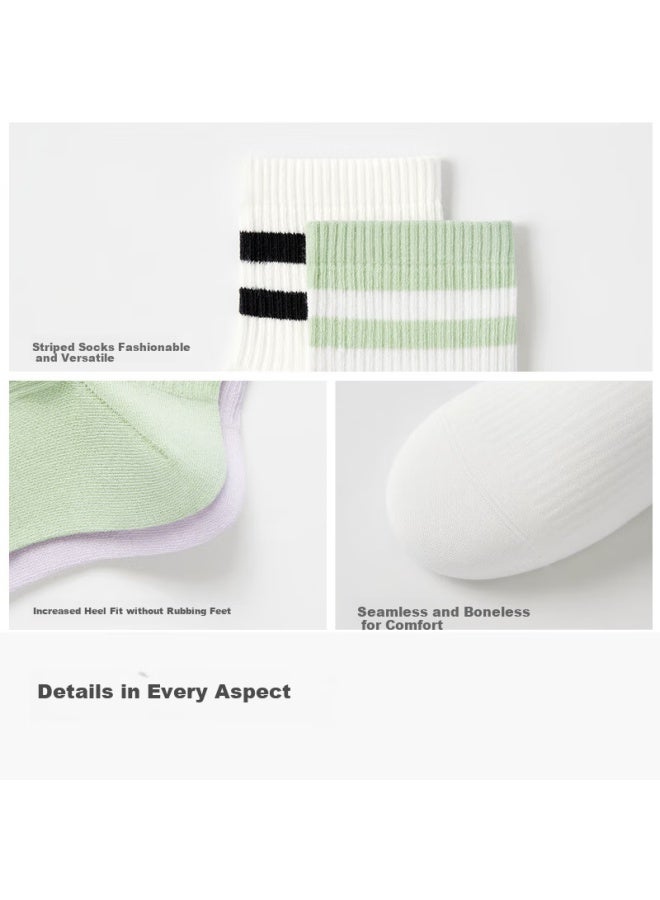 B&C.ROOM Cotton Bamboo House Women's Mid-calf Sports Socks For Spring And Summer, Sweat-absorbent Cotton Socks, Antibacterial Socks, Odor-resistant And Breathable Trendy Socks, 5 Pairs - Image 3