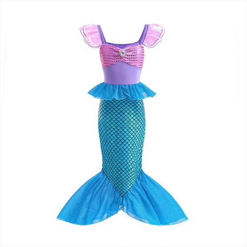 أطفال الأسلوب الغربي بلا أكمام فستان الأميرة Fishtail فستان طويل التجارة الخارجية فتاة حورة البحر صغيرة الطيران الأكمام فستان الباعثة - Image 3