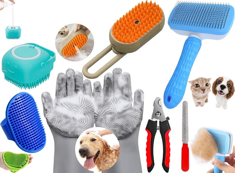 Sandra 6-in-1 Pet Grooming Kit for Dogs & Cats – Includes Self Cleaning Brush, Cat Comb, Steam Brush, Silic - Image 1