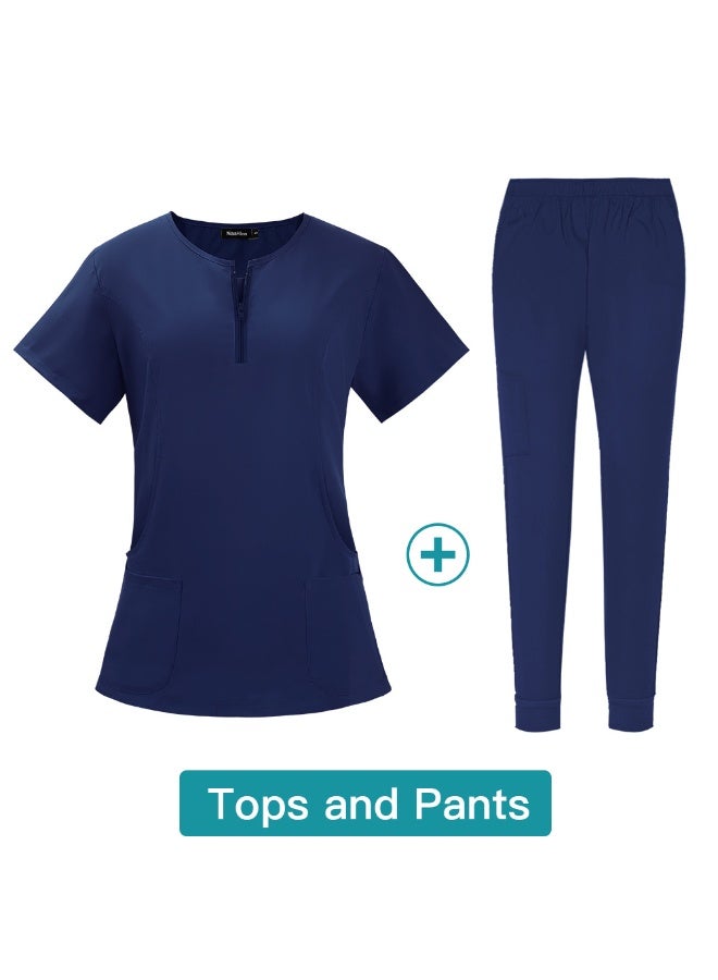 NIBEMINENT Elastic Quick Drying Hospital Nurse's Oral And Dental Doctor's Surgical Clothing, Women's Split Hand Washing Suit Set - Image 1