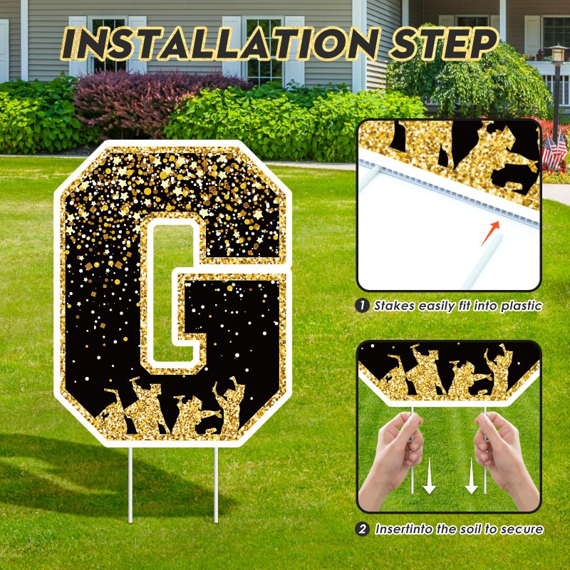 KLYRO 2026 Graduation Decorations Yard Signs â€“ 10PCS Black and Gold Congrats Grad Lawn Decorations with Stakes, Graduation Party Supplies, Large Outdoor Graduation Party Decor for High School & College - Image 3