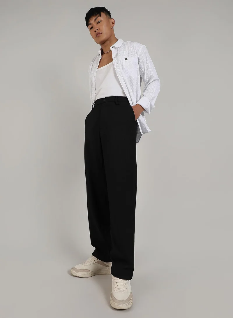 Campus Sutra Black Lightweight - Tailored Heathered Trousers for Men | Best Price UAE