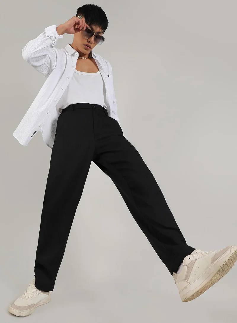 Campus Sutra Black Lightweight - Tailored Heathered Trousers for Men | Best Price UAE