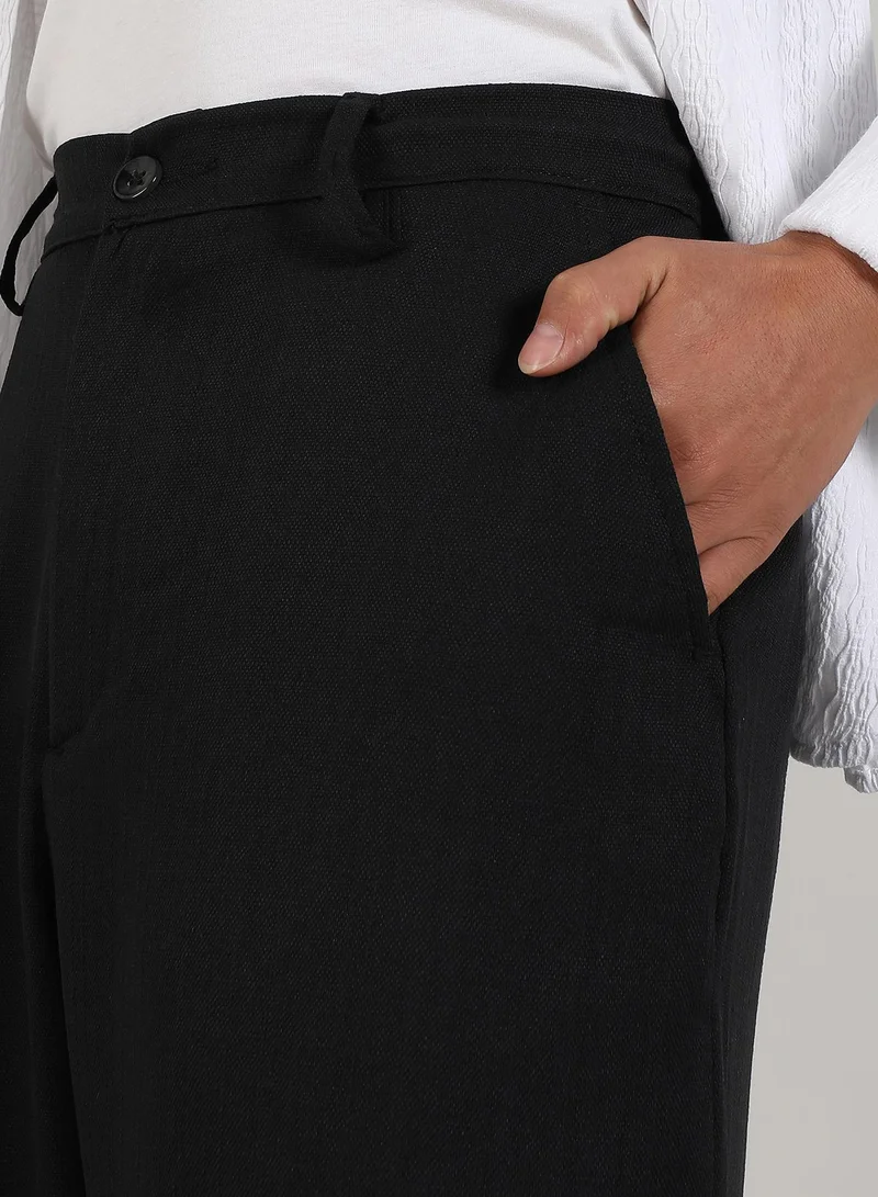 Campus Sutra Black Lightweight - Tailored Heathered Trousers for Men | Best Price UAE