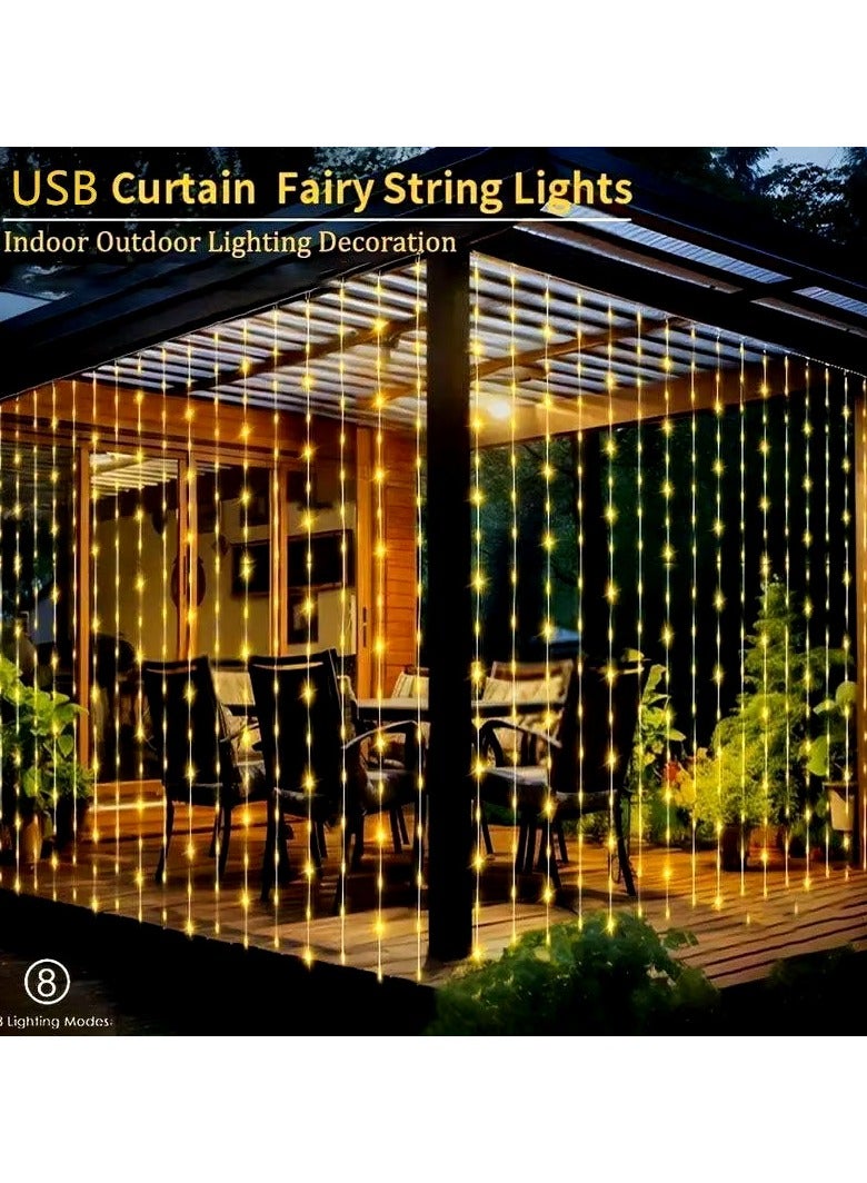 VIUAUAX 300LED Fairy Curtain Lights, Curtain Decorative String Lights, USB Plug in 8 Modes Fairy String Lights with Remote Controller And  Hook for Bedroom, Indoor, Outdoor, Weddings, Party, Decorations, 3M*3M, Warm White - Image 2