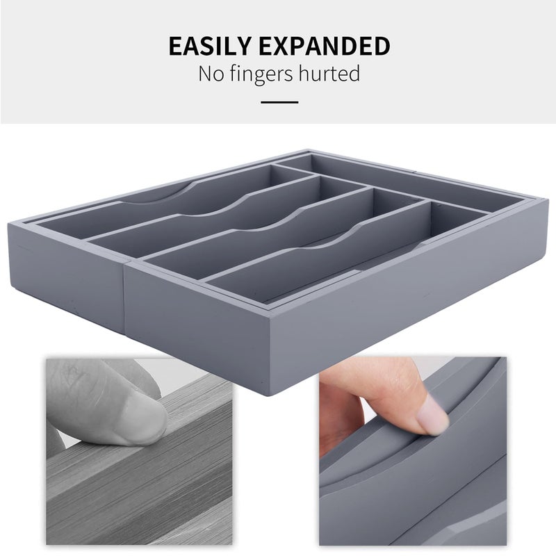 oridom Expandable Bamboo Kitchen Drawer Organizer for Cutlery and Utensils, Adjustable Bamboo Wood Cutlery Tray in Drawer for Flatware and Silverware in Kitchen, (Grey) - Image 5