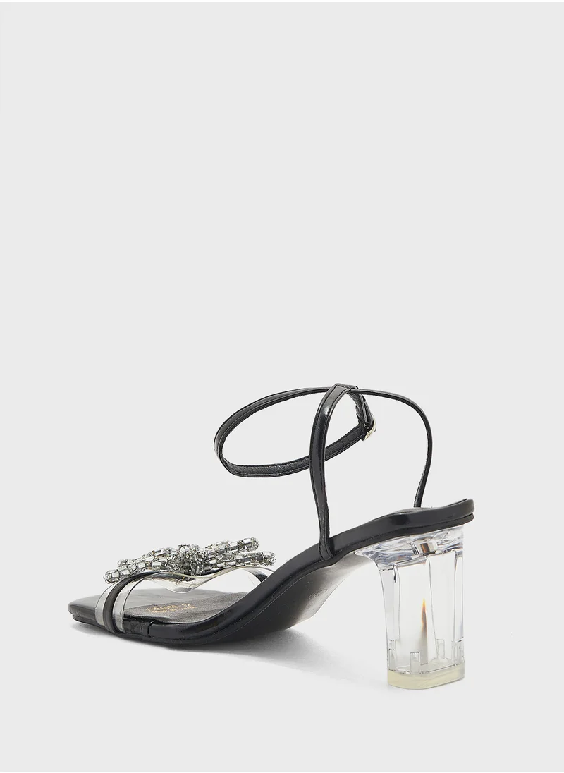 Ginger Bow Trim Square Toe Heel Sandal
