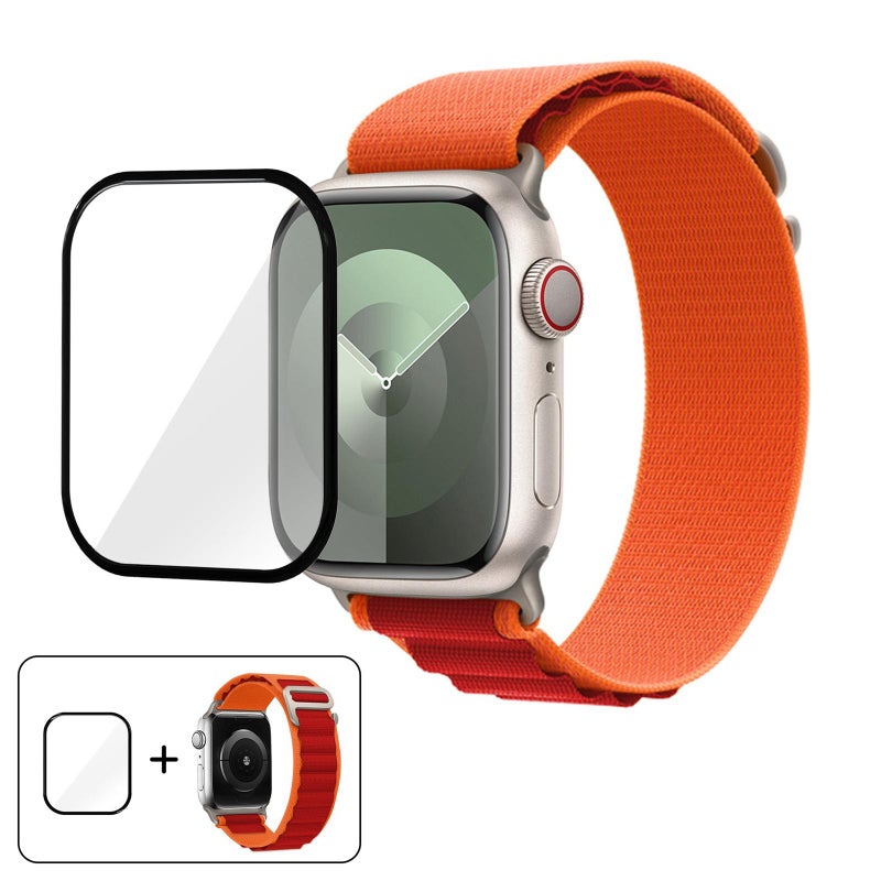 erorex For Apple Watch Series 10 46Mm Buckle Loop Nylon Watch Band With 3D Curved Film(Orange Red) - Image 1
