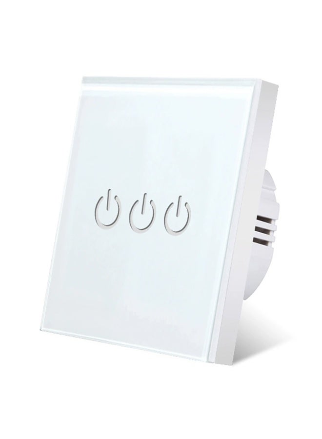 UBARO  86 Type Tempered Glass Smart Touch Wall Switch, Single Live Wire Embedded Flush Mount 3 Gang White Panel White Shell - Image 1