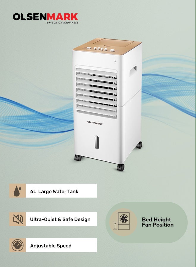 Olsenmark Multi-functional Air cooler (Air Purifier, Humidifier and Air Cooler ) Ultra-quiet & Safe design, Adjustable Speed, Light and Portable, Ice packs & Dust Gauze 6 L 65 W OMAC1783 White - Image 3