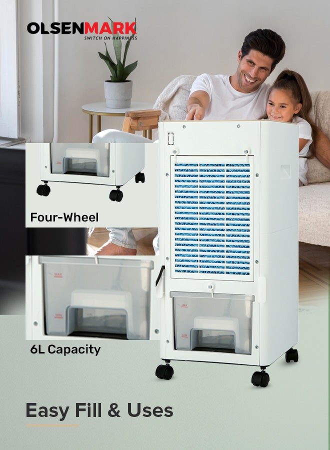 Olsenmark Multi-functional Air cooler (Air Purifier, Humidifier and Air Cooler ) Ultra-quiet & Safe design, Adjustable Speed, Light and Portable, Ice packs & Dust Gauze 6 L 65 W OMAC1783 White - Image 4