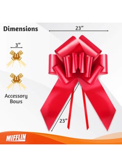 MIFFLIN USA Big Car Bow Red 23 inch Gift Bow Giant Bow for Car Birthday Bow Huge Car Bow Car Bows Big Red Bow Bow for Gifts Bow for Cars Gift Wrapping Big Gift Bow  - Image 2