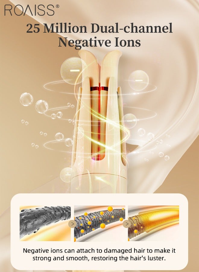 رويس حديد تجعيد الشعر الأوتوماتيكية ذات الأيونات السالبة، عصا تجعيد دوارة 32 مم، حديد تجعيد قابلة للتعديل مع 3 إعدادات لدرجة الحرارة، أسطوانة سيراميك سريعة التسخين، مضادة للحروق، مضادة للتشابك للشعر المتوسط ​​والطويل (أصفر) - Image 3