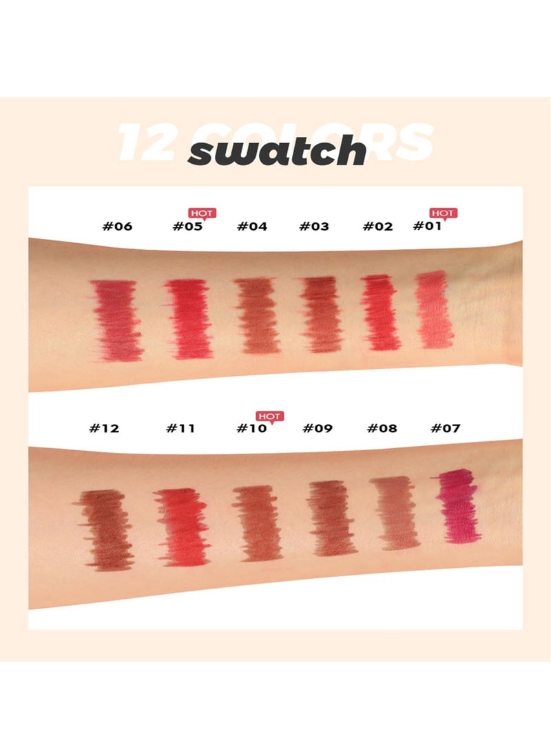 Captaintech Matte Lip Liner Pencil Set, 12 Colors, High Pigmented, Waterproof, Long Lasting Lipstick Pen, Non Stick Cup Matte Lip Gloss, Smooth Lip Plumper Makeup Gift Set for Women and Girls - Image 3