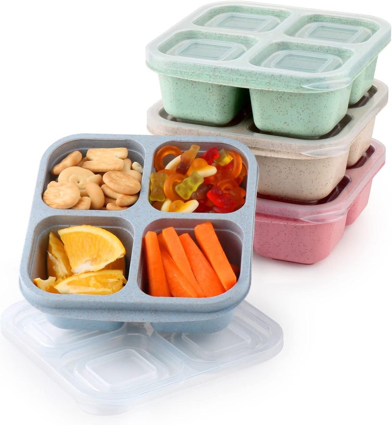 4 Pack Snack Containers - 4 Compartment Bento Snack Box for Kids and Adults - Image 1
