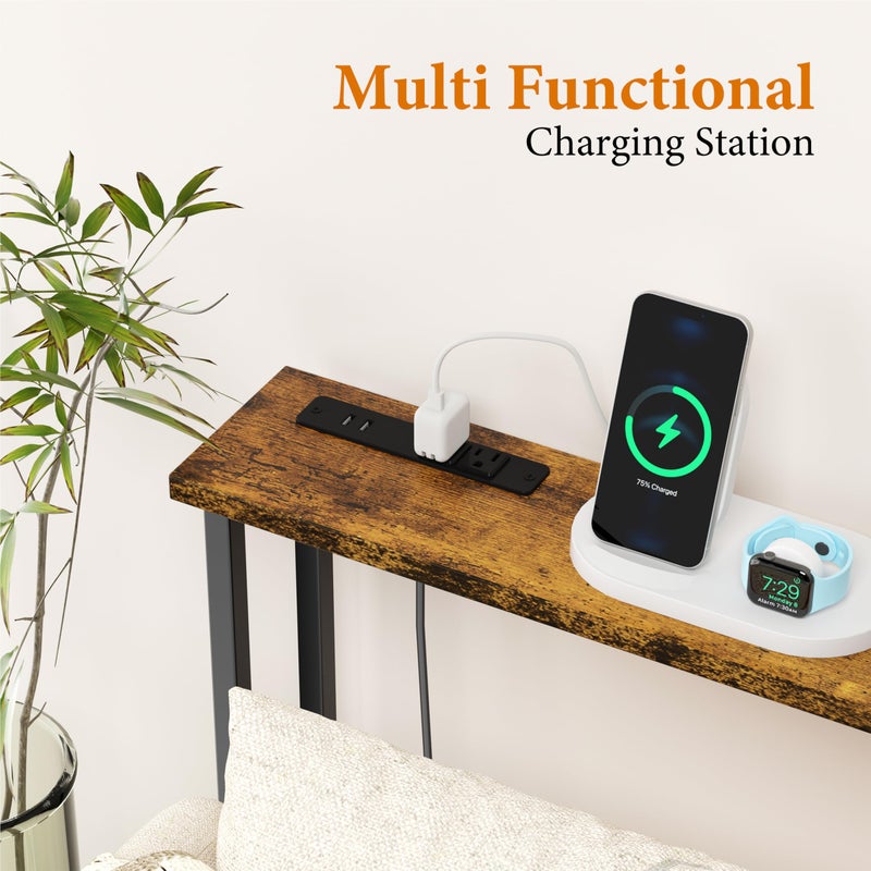 GRLEAF 39" Narrow Console Sofa Table with Built-in Power Strip (2 AC Outlets & 2 USB Ports) â€“ 4.9ft Power Cord, Metal Frame, Easy Assembly, Ideal for Behind Couch, Hallway, and Office | Rustic Brown - Image 5