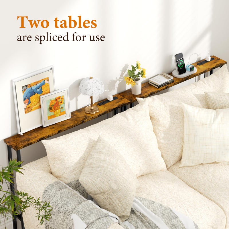 GRLEAF 39" Narrow Console Sofa Table with Built-in Power Strip (2 AC Outlets & 2 USB Ports) â€“ 4.9ft Power Cord, Metal Frame, Easy Assembly, Ideal for Behind Couch, Hallway, and Office | Rustic Brown - Image 3