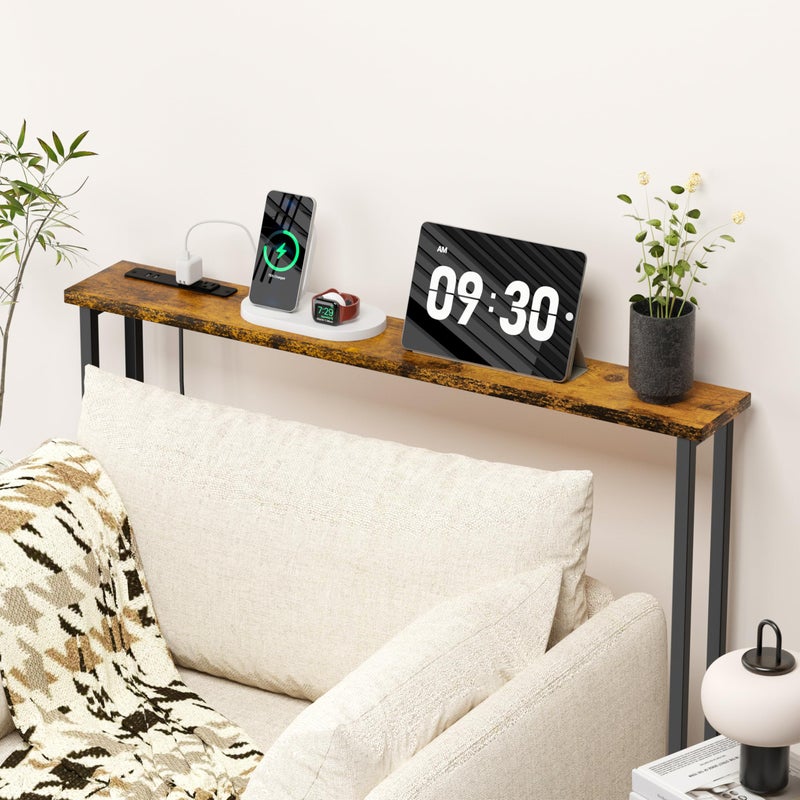 GRLEAF 39" Narrow Console Sofa Table with Built-in Power Strip (2 AC Outlets & 2 USB Ports) â€“ 4.9ft Power Cord, Metal Frame, Easy Assembly, Ideal for Behind Couch, Hallway, and Office | Rustic Brown - Image 2