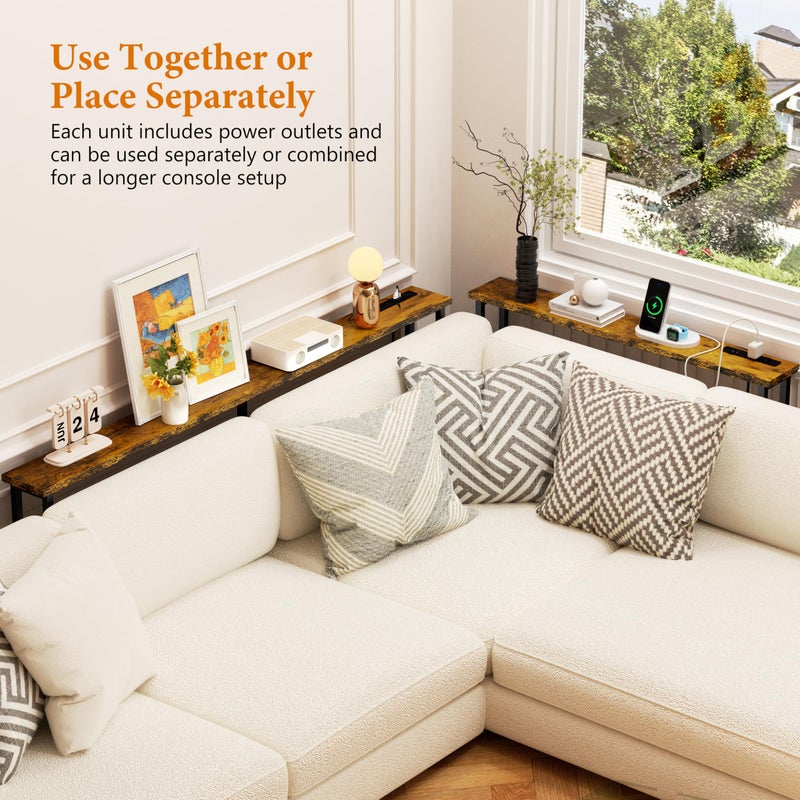 GRLEAF 39" Narrow Console Sofa Table with Built-in Power Strip (2 AC Outlets & 2 USB Ports) â€“ 4.9ft Power Cord, Metal Frame, Easy Assembly, Ideal for Behind Couch, Hallway, and Office | Rustic Brown - Image 4