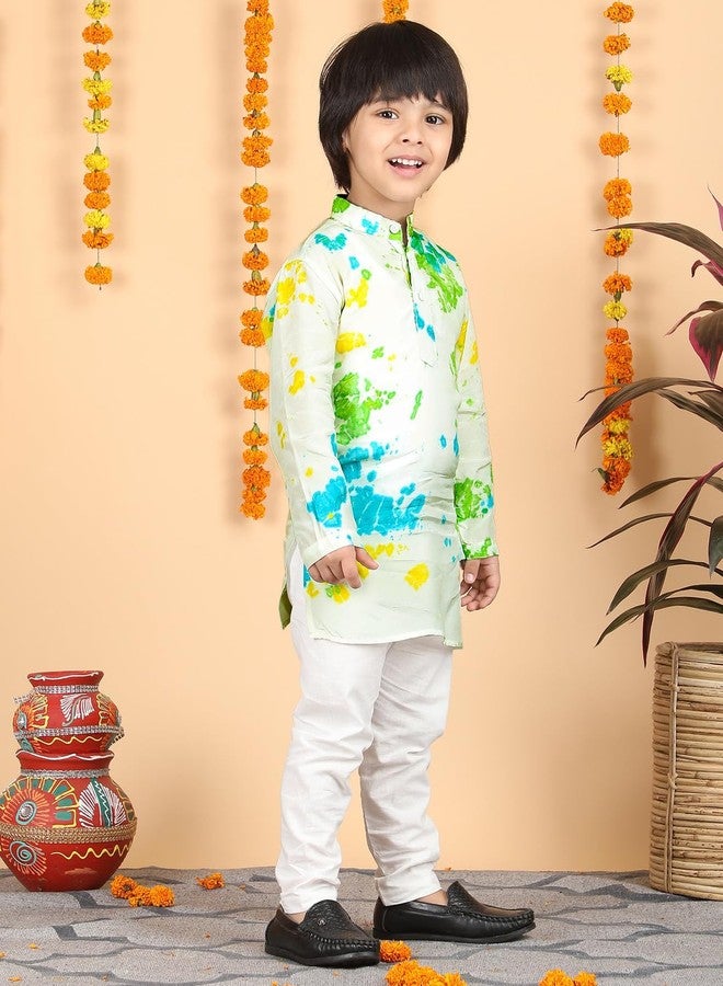 POLKA TOTS Boys Cotton Kurta Pajama Set | Printed Full Sleeve Kids Ethnic Outfit for Festivals, Weddings (Light Splash Print, 0-6 M) - Image 4