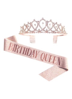 MARGOUN Birthday Queen Sash and Rhinestone Diamond Tiara Set Girls Women Birthday Decoration Party Supplies Rose Gold  - Image 1