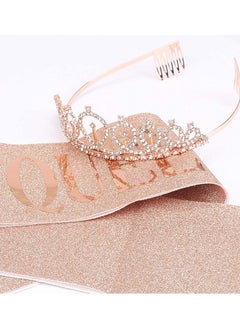 MARGOUN Birthday Queen Sash and Rhinestone Diamond Tiara Set Girls Women Birthday Decoration Party Supplies Rose Gold  - Image 5