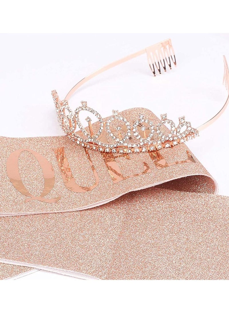 MARGOUN Birthday Queen Sash and Rhinestone Diamond Tiara Set Girls Women Birthday Decoration Party Supplies Rose Gold  - Image 5