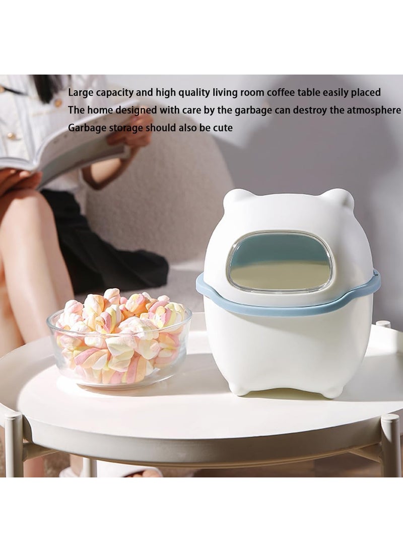 MAPPLE CREATION MAPPLE CREATION Desktop Trash Can Mini Wastebasket Garbage Trash Container Bucket Waste Container with Lid Bear Wastebasket Cute Trash Can for Bedroom Compost The Pet with Cover Blue  - Image 5