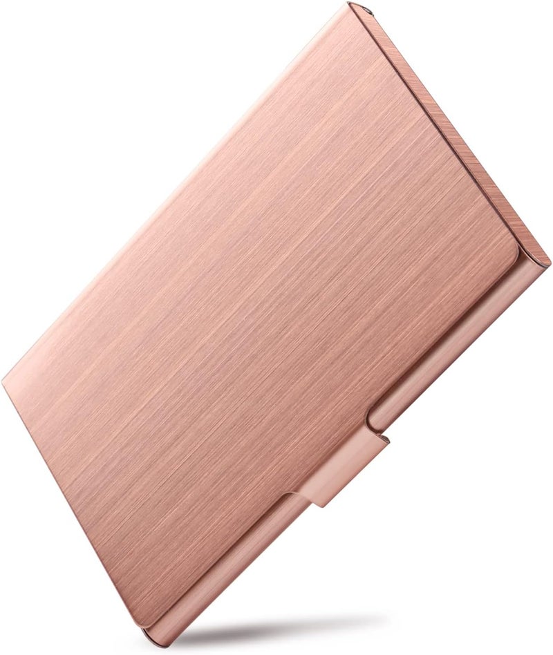 DMFLY Business Card Holder, Slim Business Card Case for Men & Women, Pocket Metal Card Case, Professional Stainless Steel Business Card Holders, Purse Name Card Holder, Buckle Style Shut, Rose Gold - Image 1