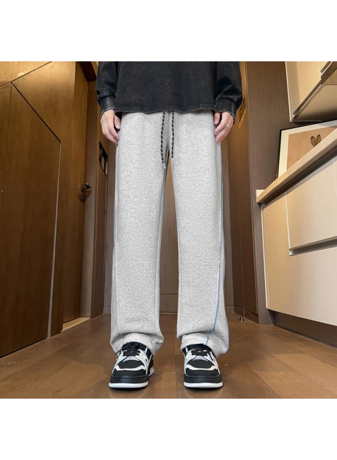 Poum American-style Sweatpants For Men, Autumn And Winter Style, Trendy Brand, Loose Straight-leg Wide-leg Pants, Ck328, Flax Gray, M - Image 3