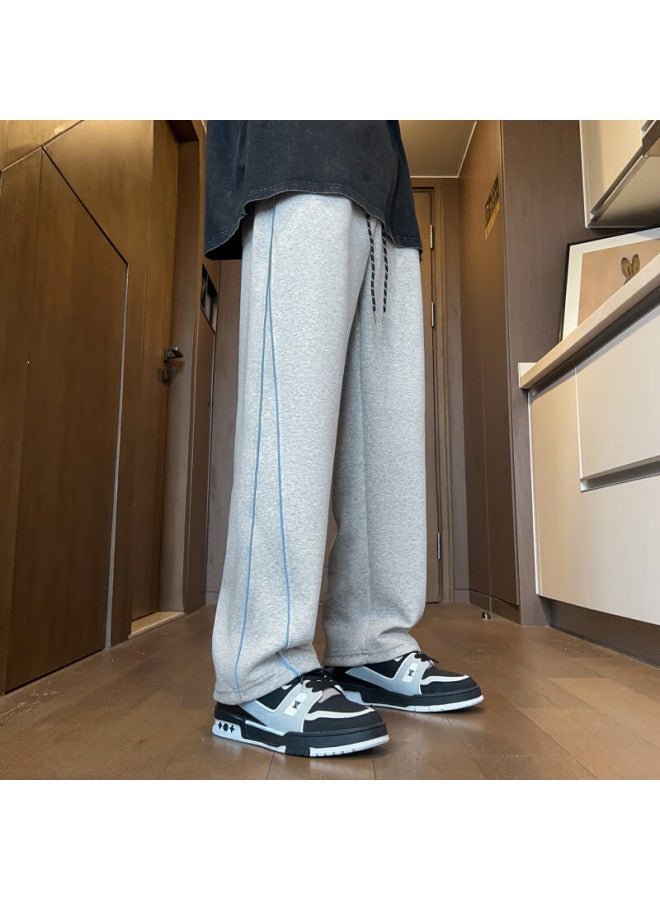 Poum American-style Sweatpants For Men, Autumn And Winter Style, Trendy Brand, Loose Straight-leg Wide-leg Pants, Ck328, Flax Gray, M - Image 2