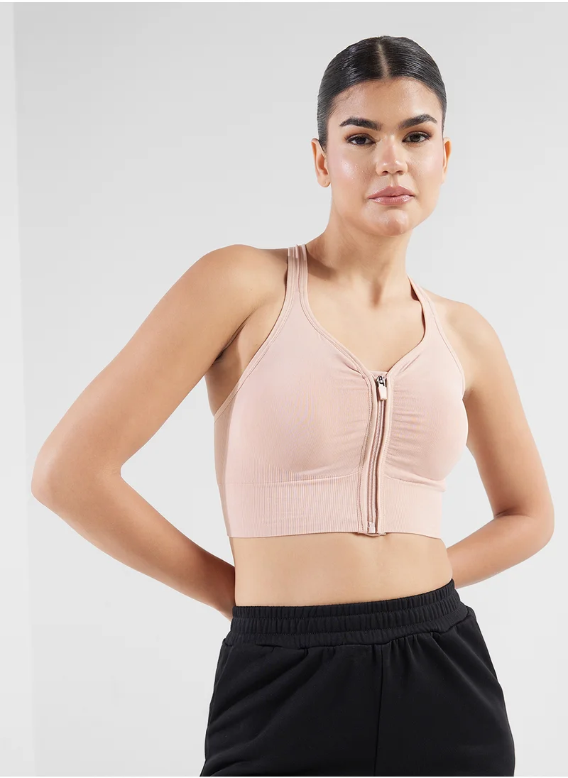 فورورد Front Zip Sports Bra With Back Cutout Detail