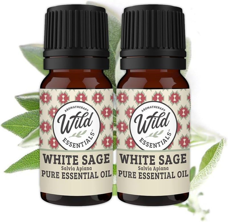 mEssentials Wild Essentials White Sage 2 Pack of 100% Pure Essential Oil - 10ml, Premium Grade, Made and Bottled in The USA, Cleansing, Purifying, Relaxing