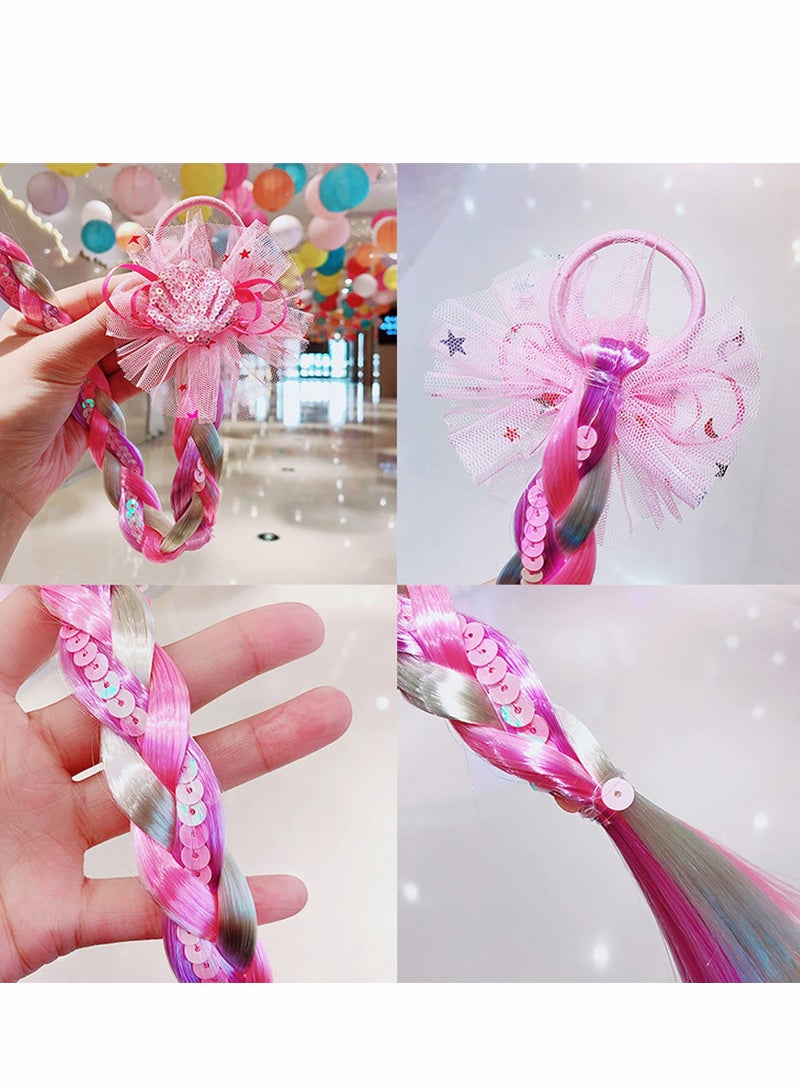 Barakah Colored Braids Hair Extensions for Kids, 8 Pcs Fake with Rubber Bands Ponytails Bows Synthetic Hairpieces Glitter Braided Women Kids Girls Party Highlights Cosplay Dress Up - Image 5