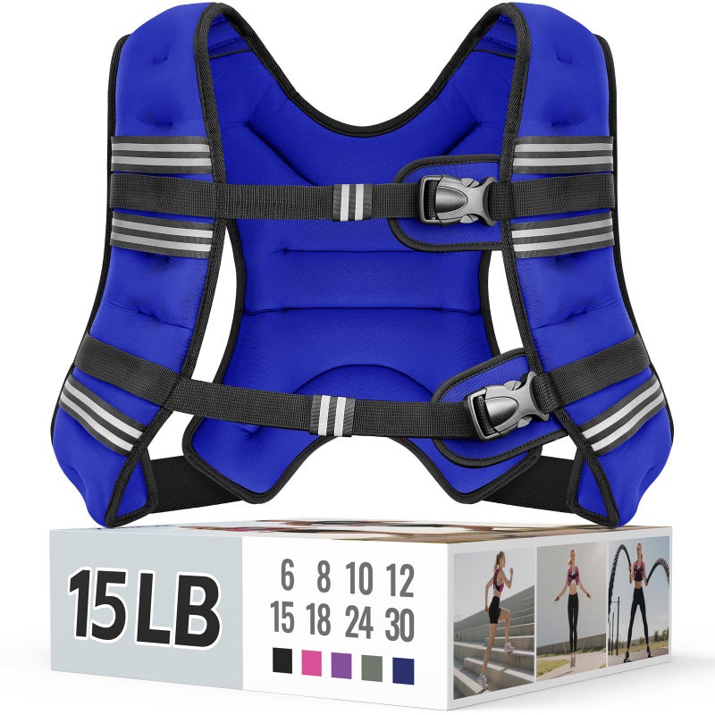 Zeerun Weighted Vest for Women & Men with Reflective Stripe and Adjustable Buckle, Comfortable & Durable Rucking Vest for Walking, Running & Strength Training, 15LBS-Blue - Image 1